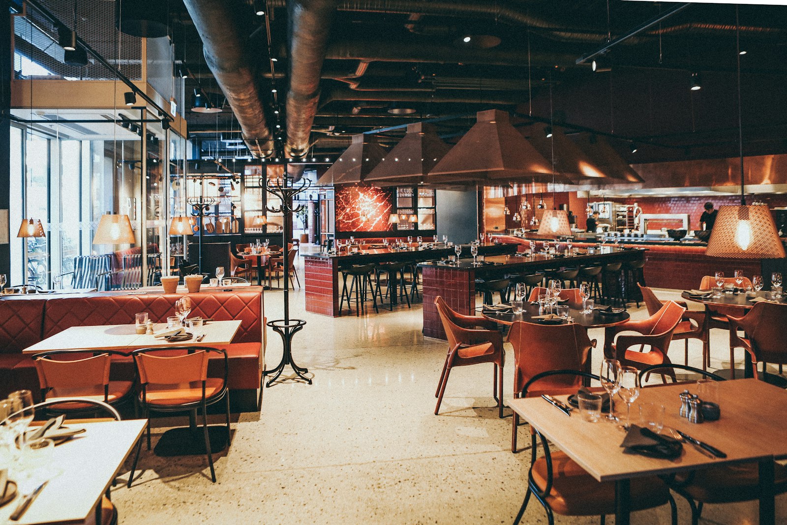Warm neighborhood restaurant dining room